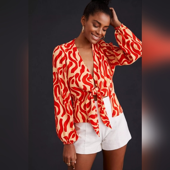 Faithfull The Brand Sarin Top Front Tie Print Size USA 8 - Picture 3 of 12